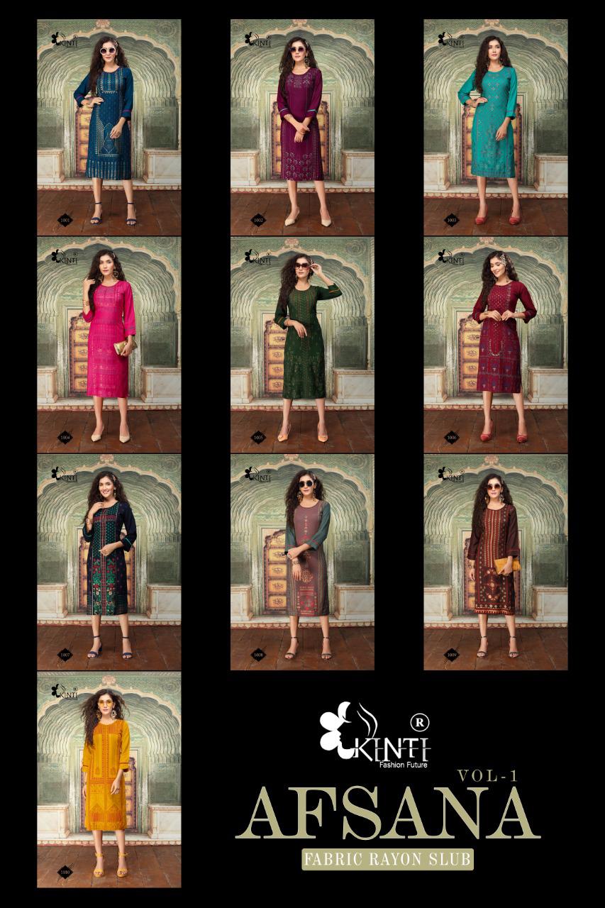 Kinti Afsana Foil Letest Fancy Designer Festive Wear Printed Rayon Kurti Collection